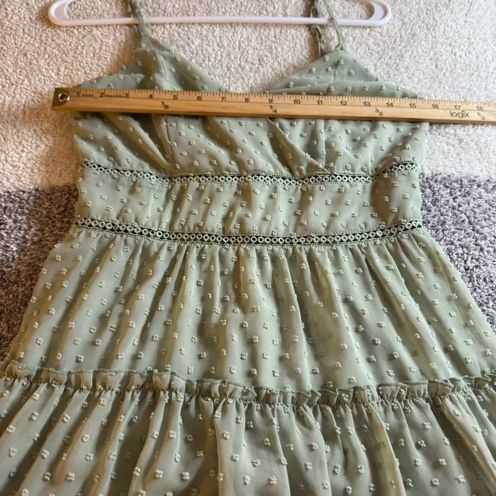 Altar’d state Dress Womens Size Medium chiffon lace tiered Sage‎ Green Mini